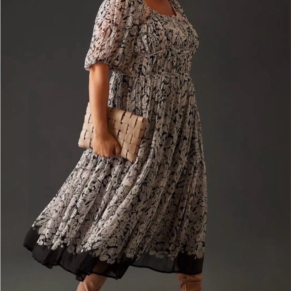 Anthropologie Monochrome Floral Midi Dress